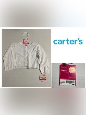 🆕CARTER’S - 12M - NWT - INFANT GIRLS WHITE KNIT BOW CARDIGAN SWEATER